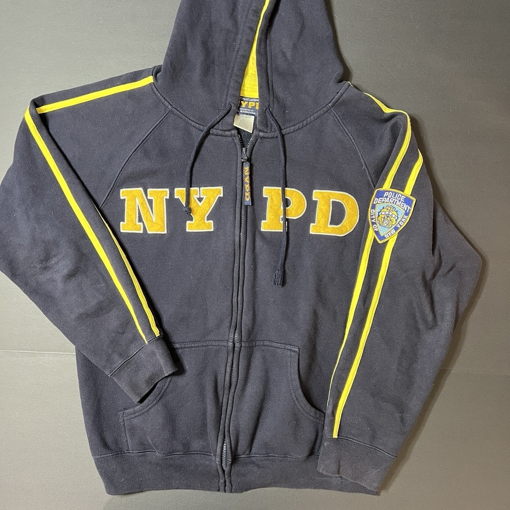 Official NYPD Full Zip Hoodie Mens Embroidered Logo Blue Yellow Men's Size M
